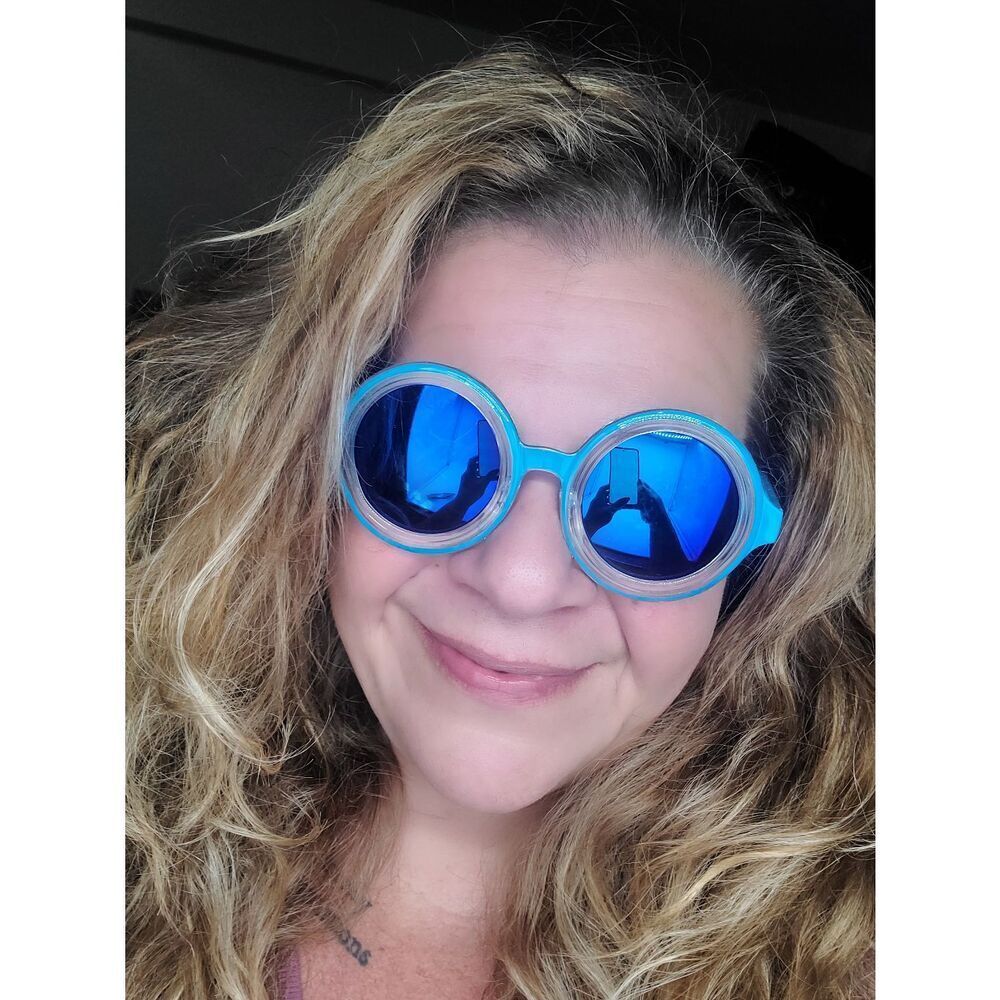 Petals and Peacocks Extasy Blue Round Reflective Sunglasses